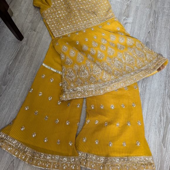 Party style Yellow mustard sharara suit - Picture 1 of 5